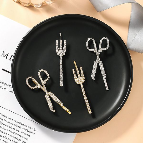 

1pc fashion woman comb scissors shiny crystal rhinestones haarspelden vrouwen comb haar clips haarspeldjes haar accessoires, Golden;silver