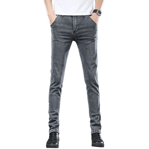 

brand vintage jeans men slim fit slight stretch fading design denim trousers long length casual men clothes, Blue