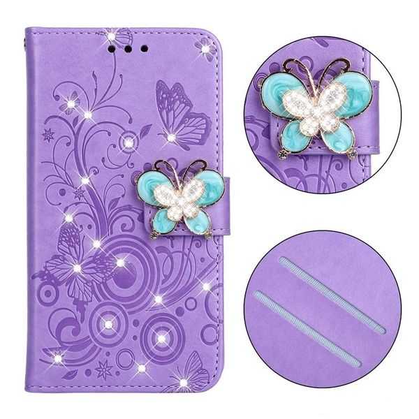 

3d butterfly leather wallet case for iphone 11 xr xs max x 8 7 plus 6 5 imprint flower stylish id card slot bling diamond flip cover pouches