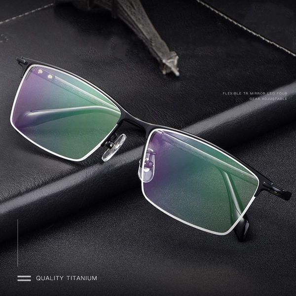 

men's ultralight half frame pure titanium spectacle frame optical glasses business casual prescription spectacle j85948, Black