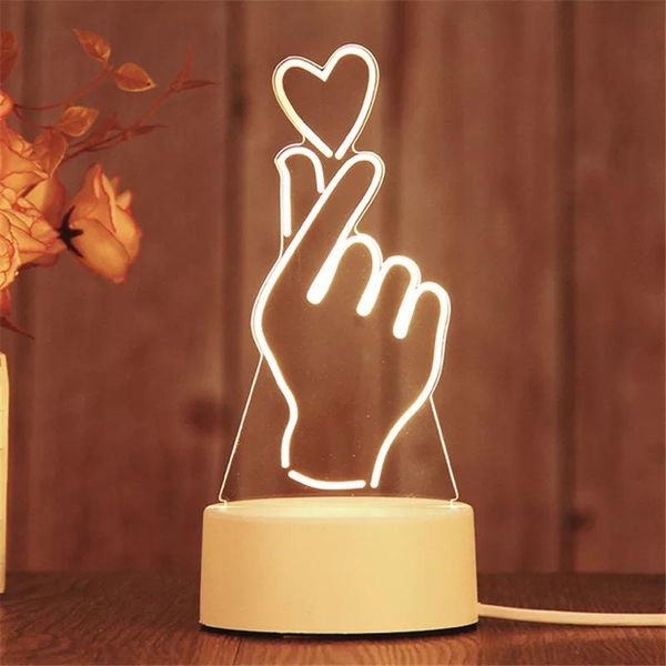 LED Presente de Natal Lâmpadas Noite Bateria 3D Lamp novidade Night Light Kid Toys Nova do amor do coração lâmpada Forma Tabela USB 7 Cores em mudança