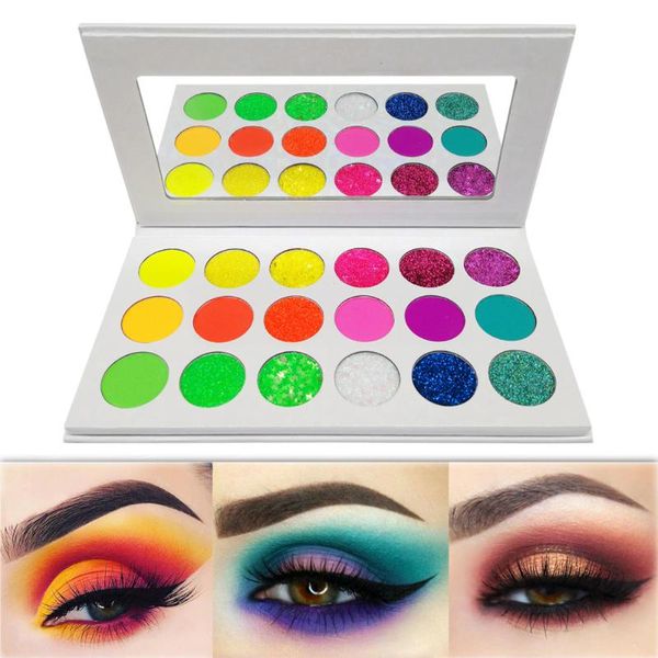 

neon colorful eyeshadow palette glitter matte uv glow luminous pigmented rainbow bright eye shadow palette make up kit
