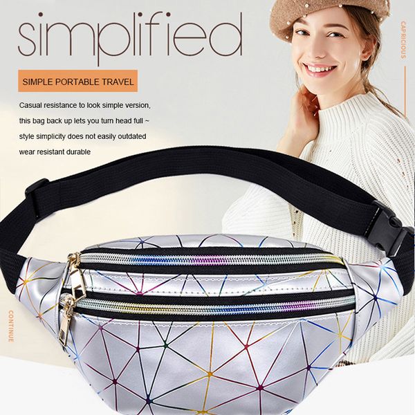 

ougger women's hip-hop bag fashion laser silver versatile straddle chest bag sports running waist waterproof hip-hop