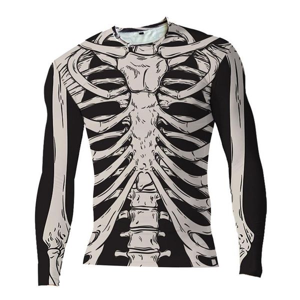 

1pc three-dimensional skeleton men's cool paint print t-shirt long sleeve halloween costume party decoration