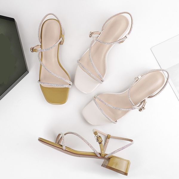 

women shoes woman pumps sandals high heels ankle strap summer pumps 2020 square toe sandals g0044, Black