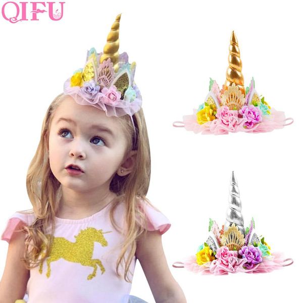 

qifu 1pcs golden crown happy birthday party decorations kids lace flower crown unicorn party hats silver hair accessories crown