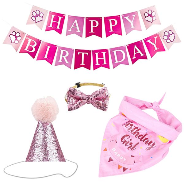 

dog birthday set party supplies headwear pet puppy banner decoration bandana hat