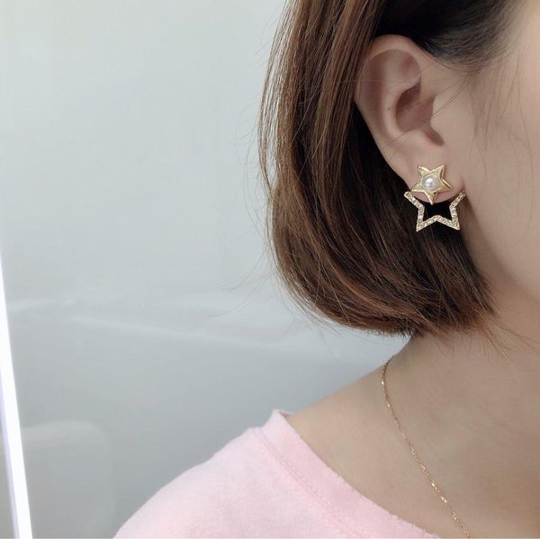 

stars studs personality luxury jewelry brass needle earrings stud earrings for women asymmetric christmas party gift, Golden;silver