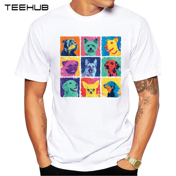 

2019 teehub men's fashion pop art dogs printed short sleeve t-shirt hipster o-neck design cool desgin tee
