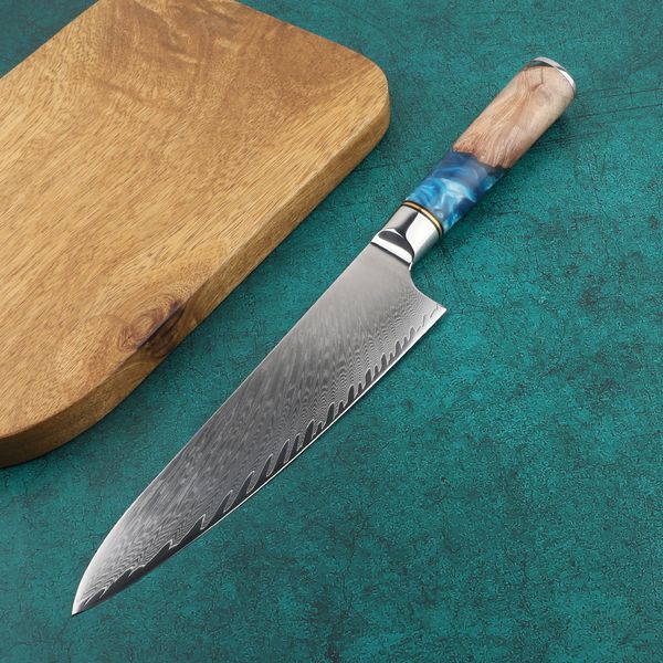 

8-дюймовой полезность кухонного нож vg10 дамасской сталь шеф-ножи подарочной коробки кливера резки мясо шеф нож с деревянной ручкой смолы