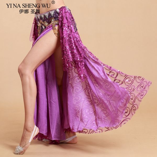 

stage wear women belly dance costume long skirt side split wave swing oriental performance clothing dress dancer, Black;red