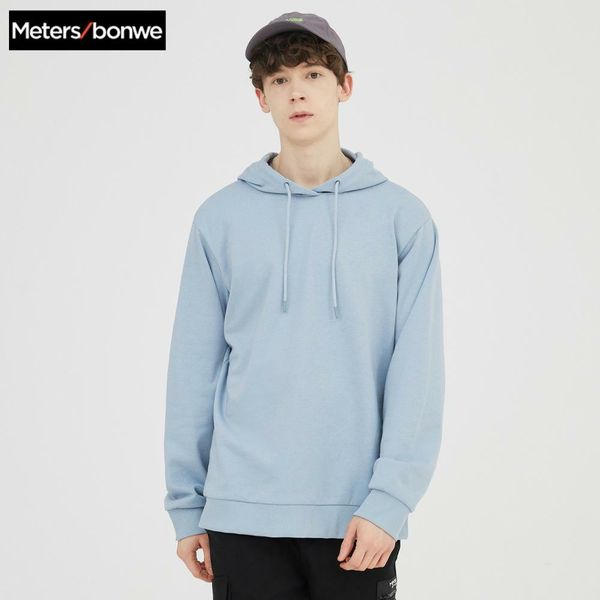 

metersbonwe spring ne new multicolor comfort hoodiesmen plus knit solid color hooded sweatshirt lj200826, Black