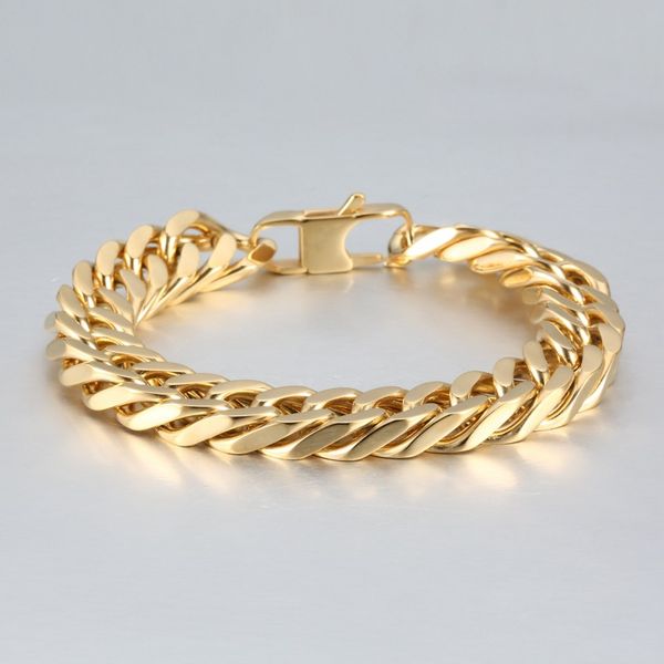 

oulai777 bracelet men stainless steel gold chain bracelet on hand hip hop charm gifts for male accessories wholesale, Black