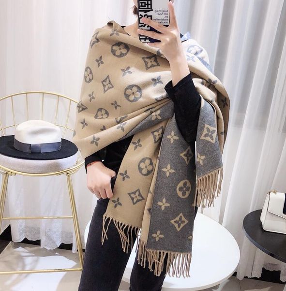 

new 2020 designer autumn and winter cashmere scarf ladies and women cashmere scarf fashion jewelry headscarf shawl scarf heavy200g 180*70cm, Blue;gray