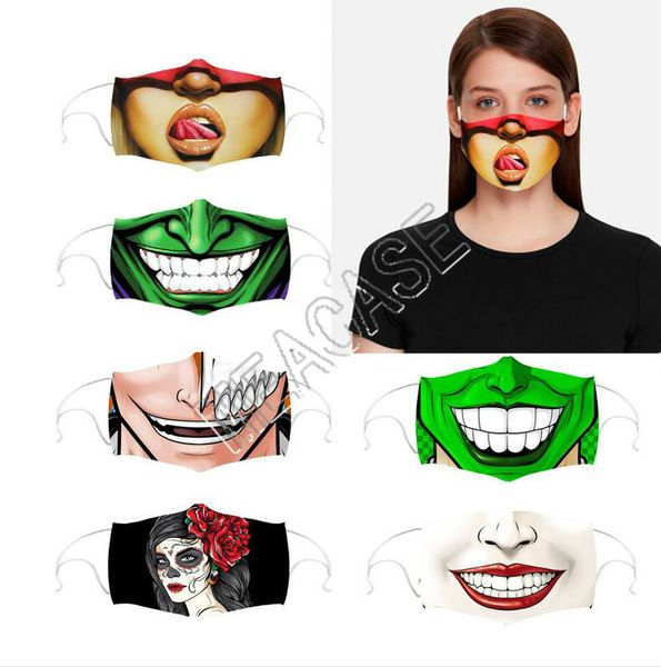 

cartoon expression fashion face mask facemasks couples washable designs masks adults mouth cover with filters slot halloween party d81304, Blue