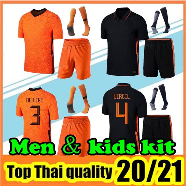 

2020 2021 ihattaren soccer jerseys de jong wijnaldum holland football set shirt virgil 20 21 strootman memphis men kids kit uniforms, Black;yellow