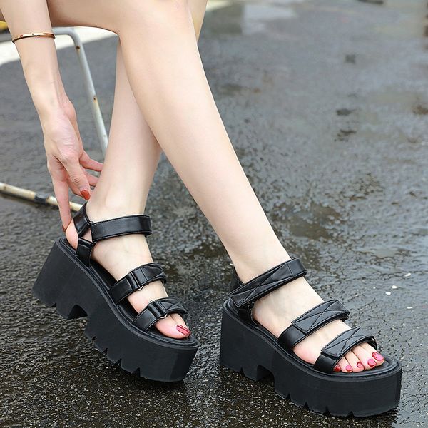 

летняя обувь мода solid color повседневный open toe высокие каблуки рыбья голова насосы размер 34-40 женщины женщины кожаные сандалии ljb131, Black