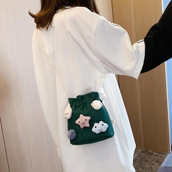 

banabanma woman shoulder bag drawstring cross-body bag satchel with cute doll decorated