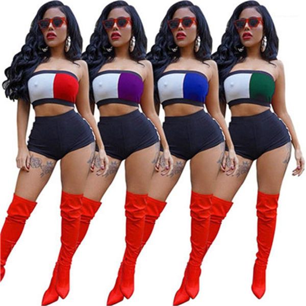 

two piece sets tracksuit colorful skinny strapless 2pcs clothing sets girls sports clothes summer women designer, White