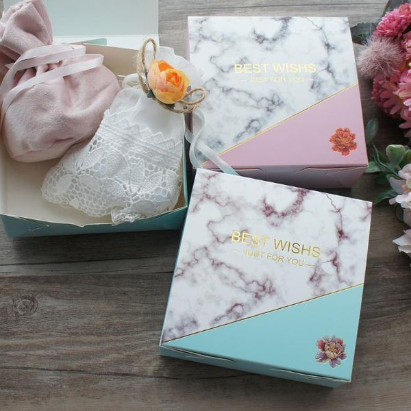 

14*14*5cm 10pcs pink blue gold marble design paper box gift packaging wedding christmas gift wrap storage box