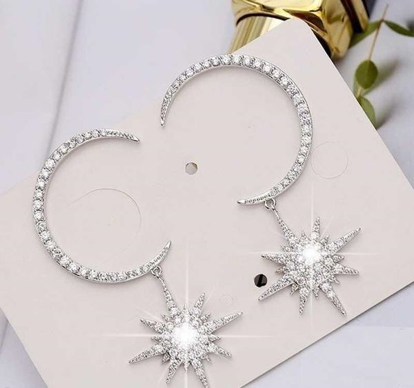 

bohemian cute moon star silver color gold stud earrings with zircon stone fashion jewelry korean earrings01, Golden;silver