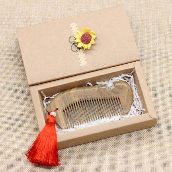 

sandalwood hair comb with gift box green tan fish-shaped wooden comb tanwood wood anti-static hairbrush creative gifts d50, Silver