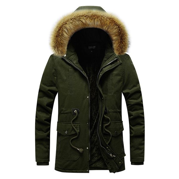 

men 2020 winter long casual fur collar hooded jacket parkas men new outdoor fashion warm fleece thick cotton coat parka men,1929, Black