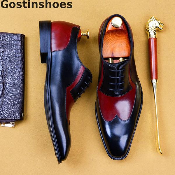 

смешанные цвета мужская обувь мужская обувь oxfords шнуровка законцовки крыла платье формальная бизнес fashinable кожа чистка кожи коровы, Black