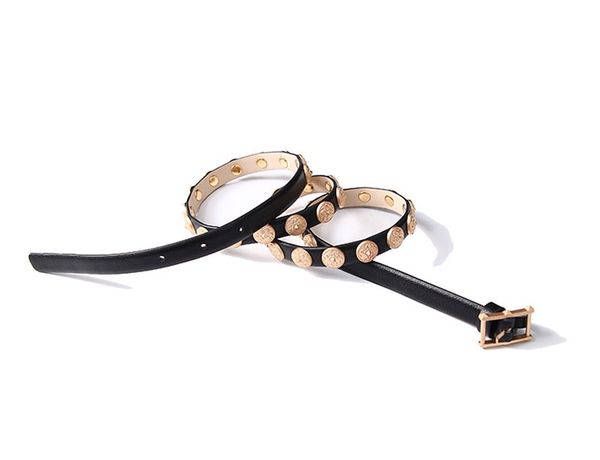 

women fashion belts genuine leather stud thin pin buckle belt, Black;brown