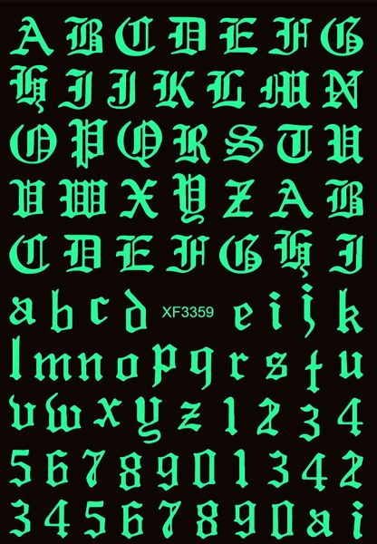 

3d old english alphabet nail stickers holographic adhensive decals diy unique nails art decoration wholesale, Black