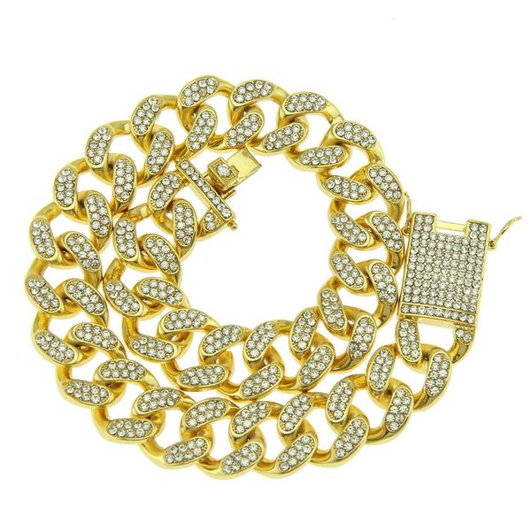 

20mm new fashion hip hop mens gold bling diamond cuban link chain necklace choker masculina bijoux jewelry heavy miami curb chains for men, Silver