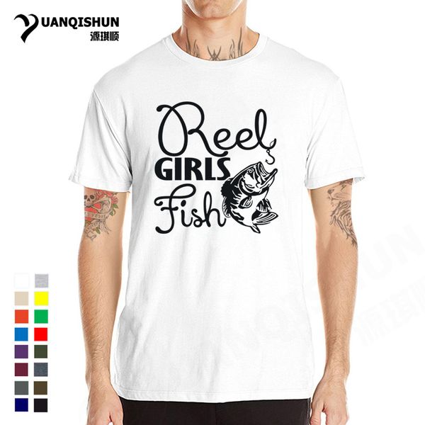 

yuanqishun brand t-shirt reel girls fish letter printed t shirts 2018 men fishings tshirt cotton o-neck tees