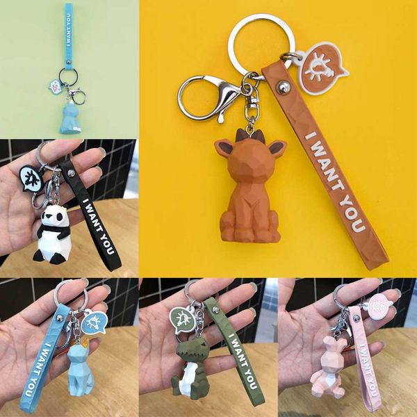 

fashion cute dinosaur keychain key ring creative cartoon resin key chain car bag phone rings 4 colors maiden heart for gifts, Silver