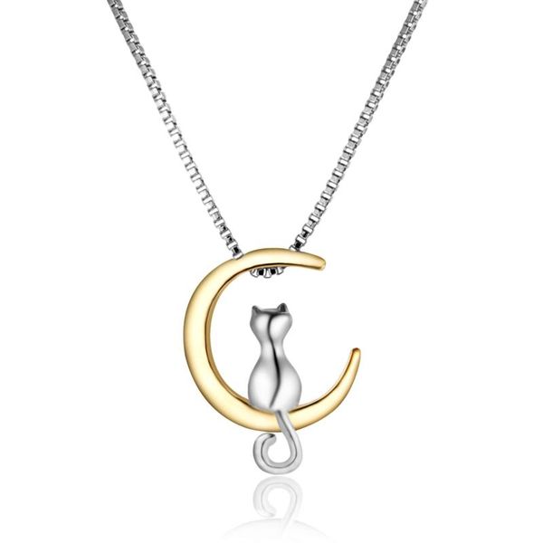

fashion cute animal cat moon pendant necklace charm silver color clavicle chain choker necklace jewelry collar gift for women