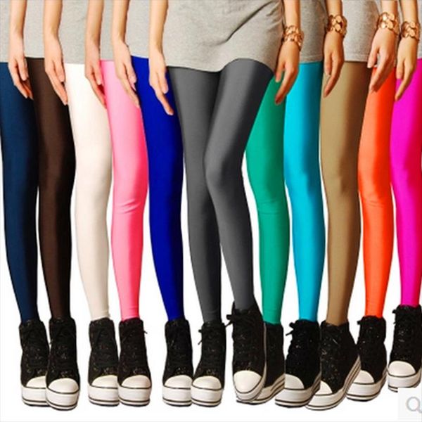 

coolcheer brand solid candy neon plus size womens leggings stretched jeggings fitness clothing ballet dancing pant, Black