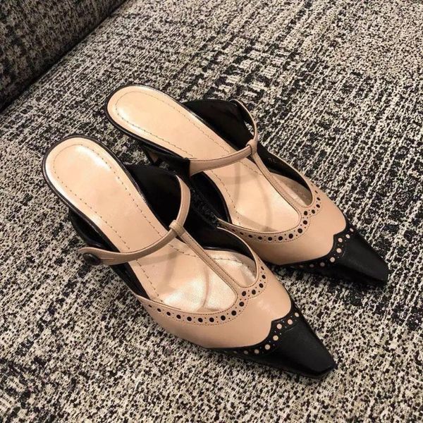 

classic color matching women's sandals pointed casual high heels sandals women 2020 summer luxury women shoes designers sandal, Black