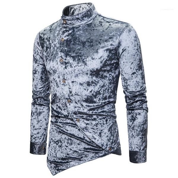 

бархатные нерегулярные рубашки многоцветный генри collar high grade с длинным рукавом мужская одежда мужские дизайнер личность наклонный кно, White;black