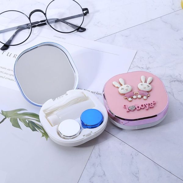 

round cartoon contact lens case women cosmetic box portable travel storage container eye care kit holder 85wb, Silver