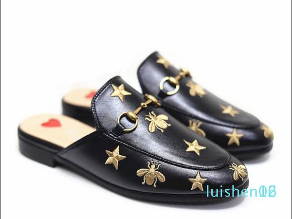 

luxury leather loafers muller designer slipper mens shoes with buckle fashion men princetown slippers brown casual mules flats 38-46l02 l16, Black