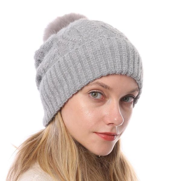 

2020 new winter hat women girls keep warm winter casual knitted hat hats for women wool hemming ski t4, Blue;gray