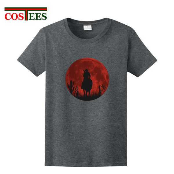 

2019 new creative designer red moon t shirts men dead redemption t-shirt western cowboy tshirt kanye swag west hipster tees