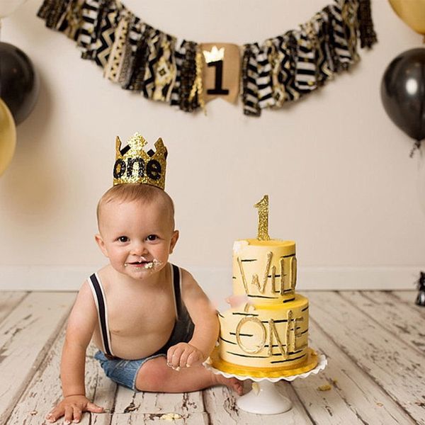 

festive party first birthday hat glitter boy girl gold pink princess crown children party baby party supplies accessories