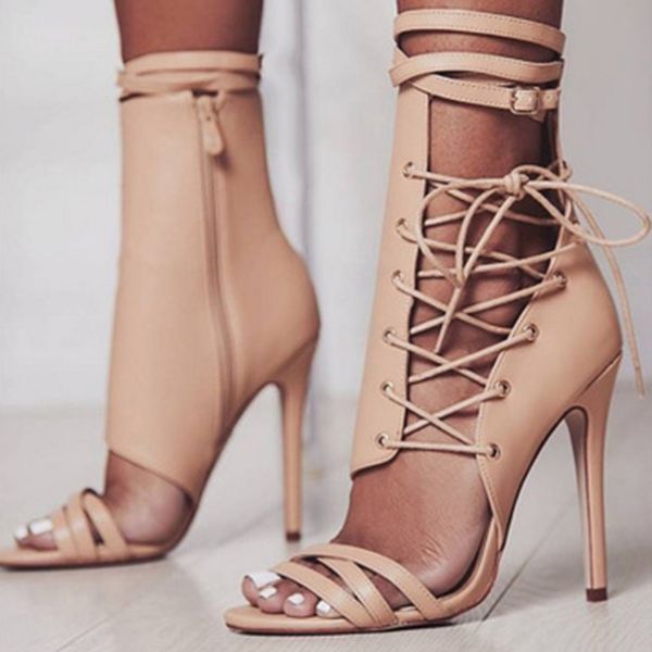 

foxines heel shoes for women 2020 slim heel ultra high roman lace up sandals fashion versatile party shopping women shoes, Black