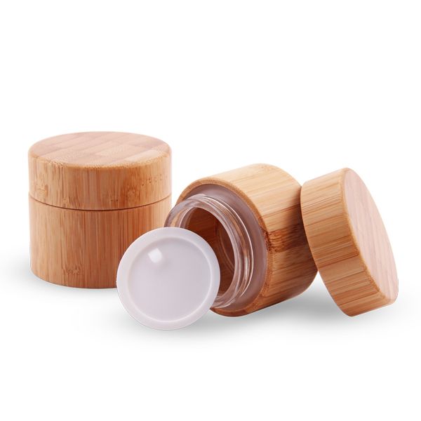 

30ml 50ml bamboo container jar with bamboo wood lid inner glass glass jar bottle small mini refillable bottle eye
