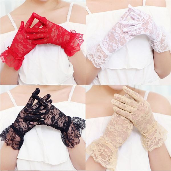 

women protection gloves lace hollow out sun delicate jacquard pattern lace gloves bride clothing accessories, Blue;gray