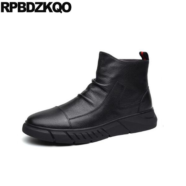 

european shoes genuine leather zipper faux fur designer black booties handmade autumn high winter men boots with full grain