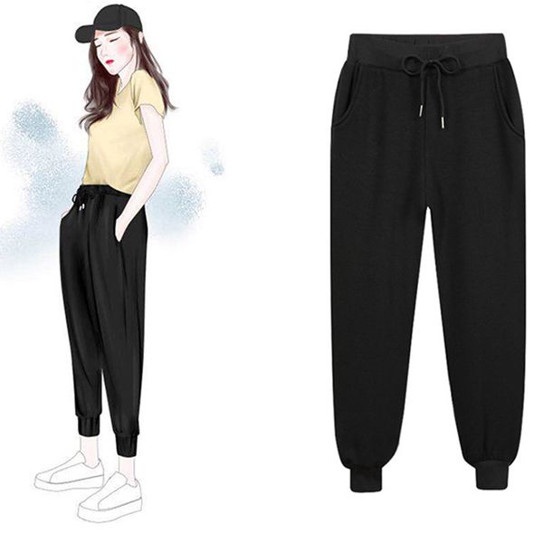 

women's pants & capris autumn women harem sweatpants plus size large pocket loose big sizes trousers female joggers, Black;white
