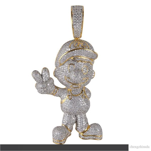 

2020 fashion cz cubic zircon gold super mario iced out chain pendant necklace hip hop jewelry, Silver