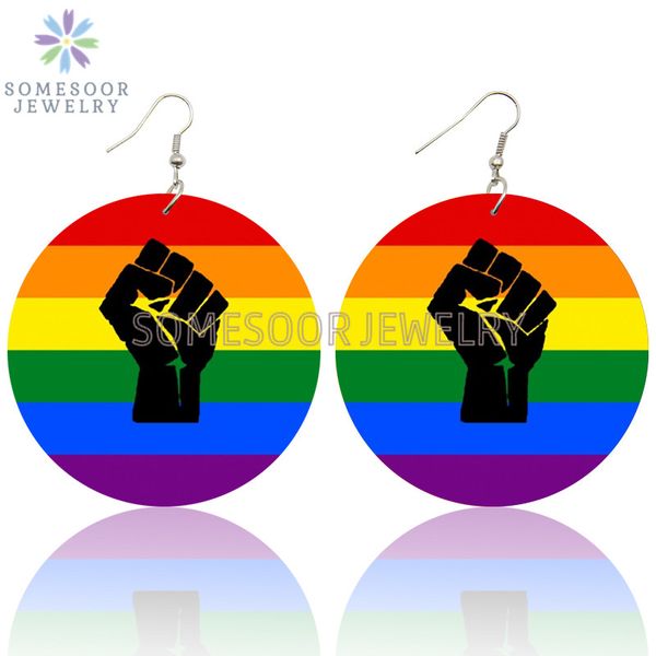 

dangle & chandelier somesoor printed rainbow colors powerful fist wooden drop earrings black lives matter symbol design ear loops for women, Silver