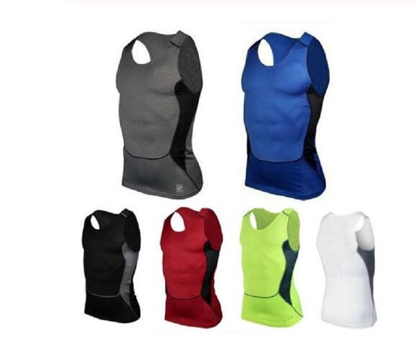 

s-xxl mens running vest gym sleeveless shirt fitness sports tight compression t-shirts gym sports vest, Black;blue